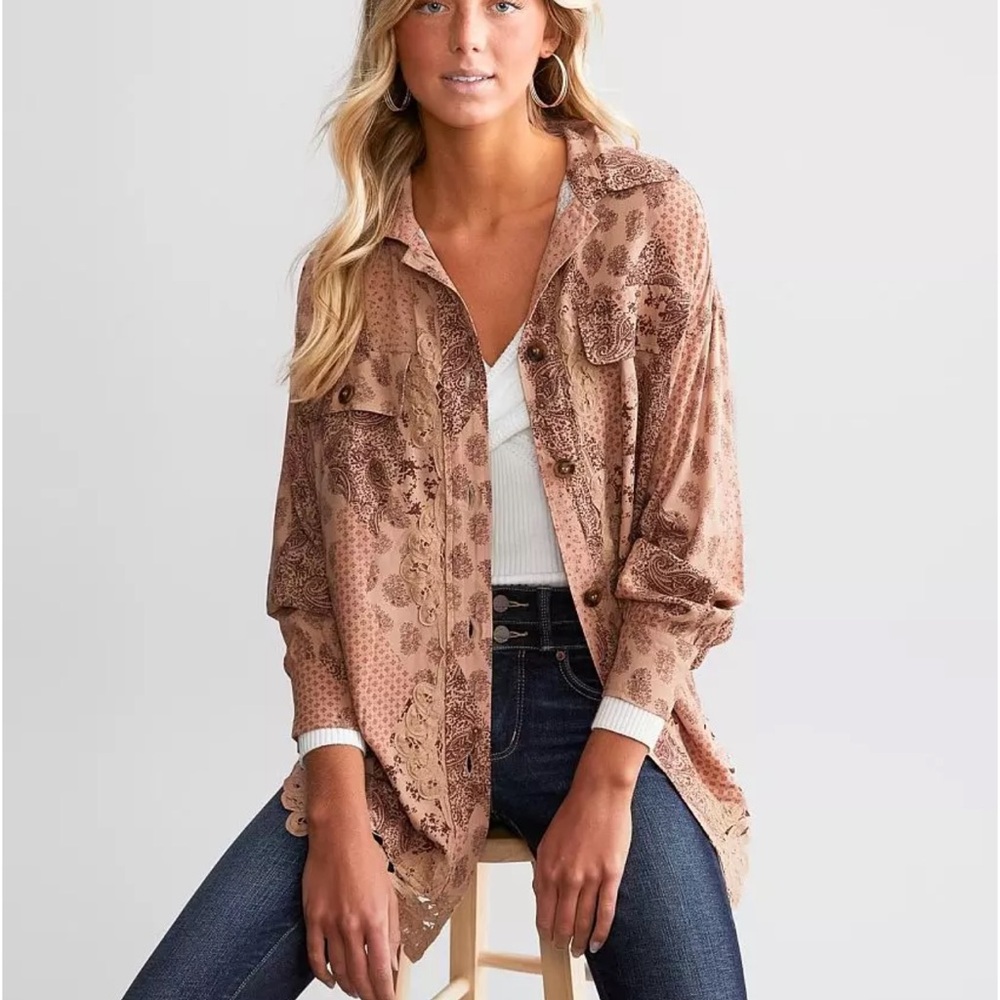 Gimmicks Boho Pink Patterned Button-Up Shirt NWT - image 2